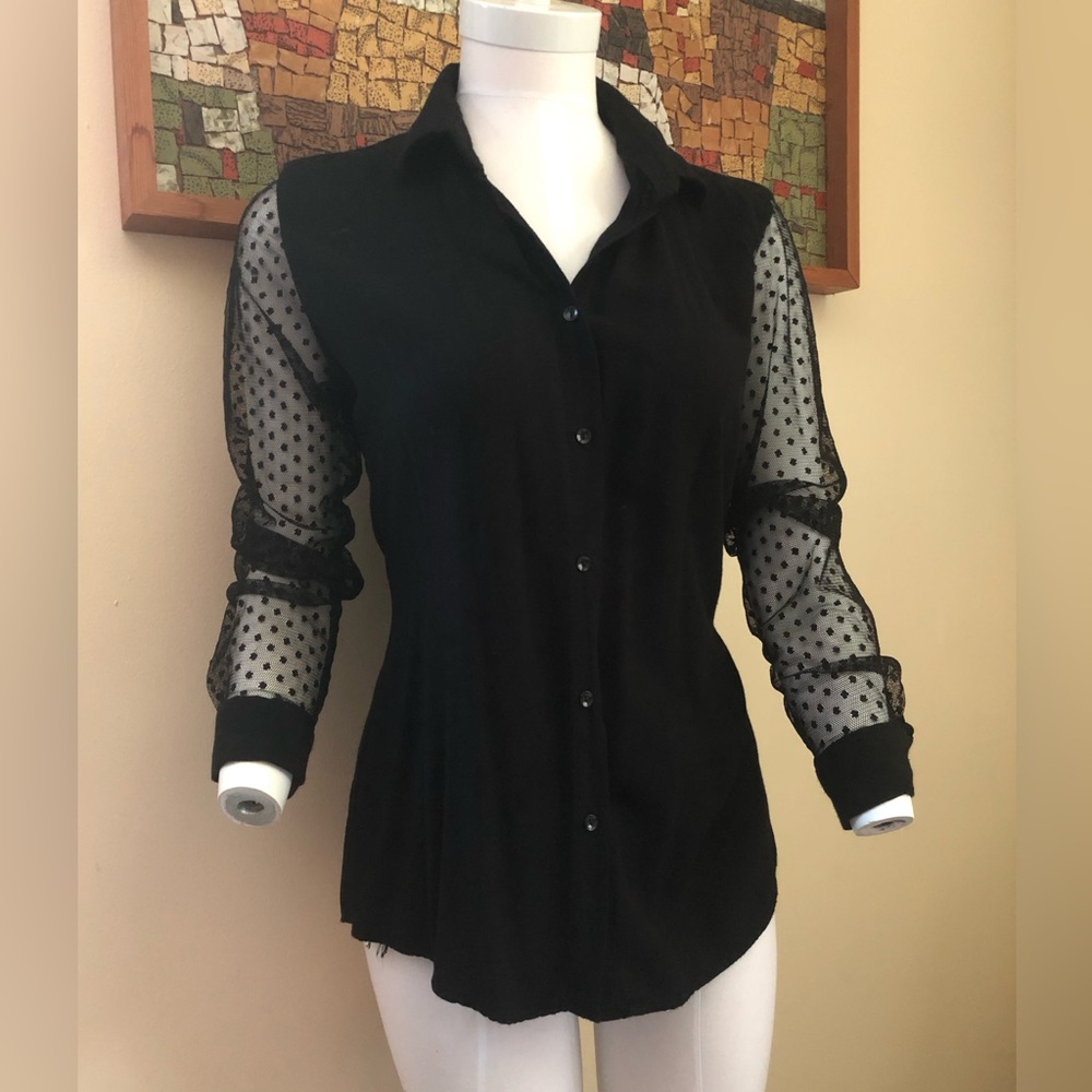 Black Size M sheer sleeve blouse Swiss dot